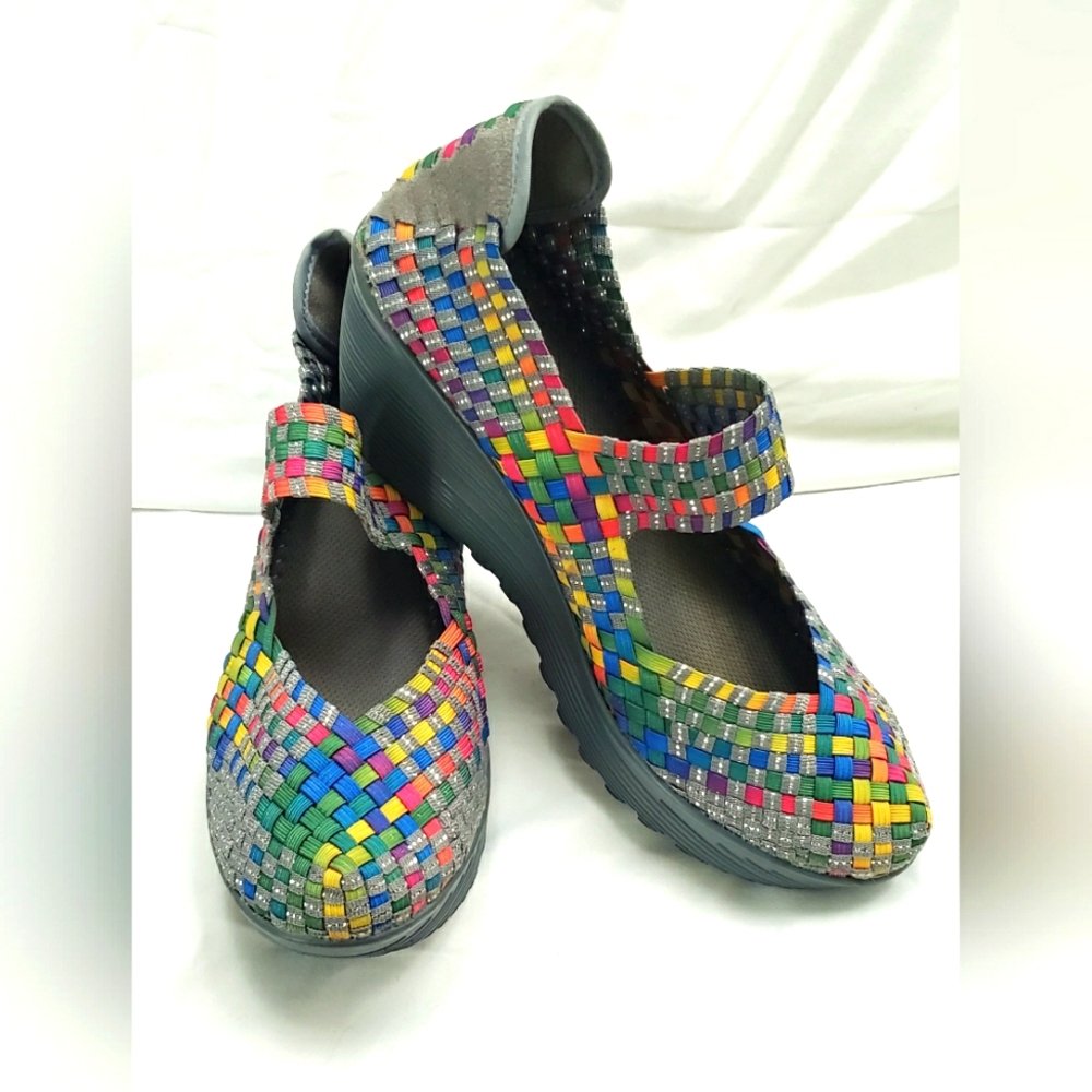 St Johns Bay Woven Karma Mary Jane Wedge Shoes Rainbow Multi Color Womens 9W